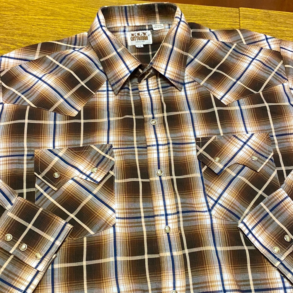 Vintage Ely Cattleman Worn-In Distressed Plaid Pearl Snap Western Shirt Size XL